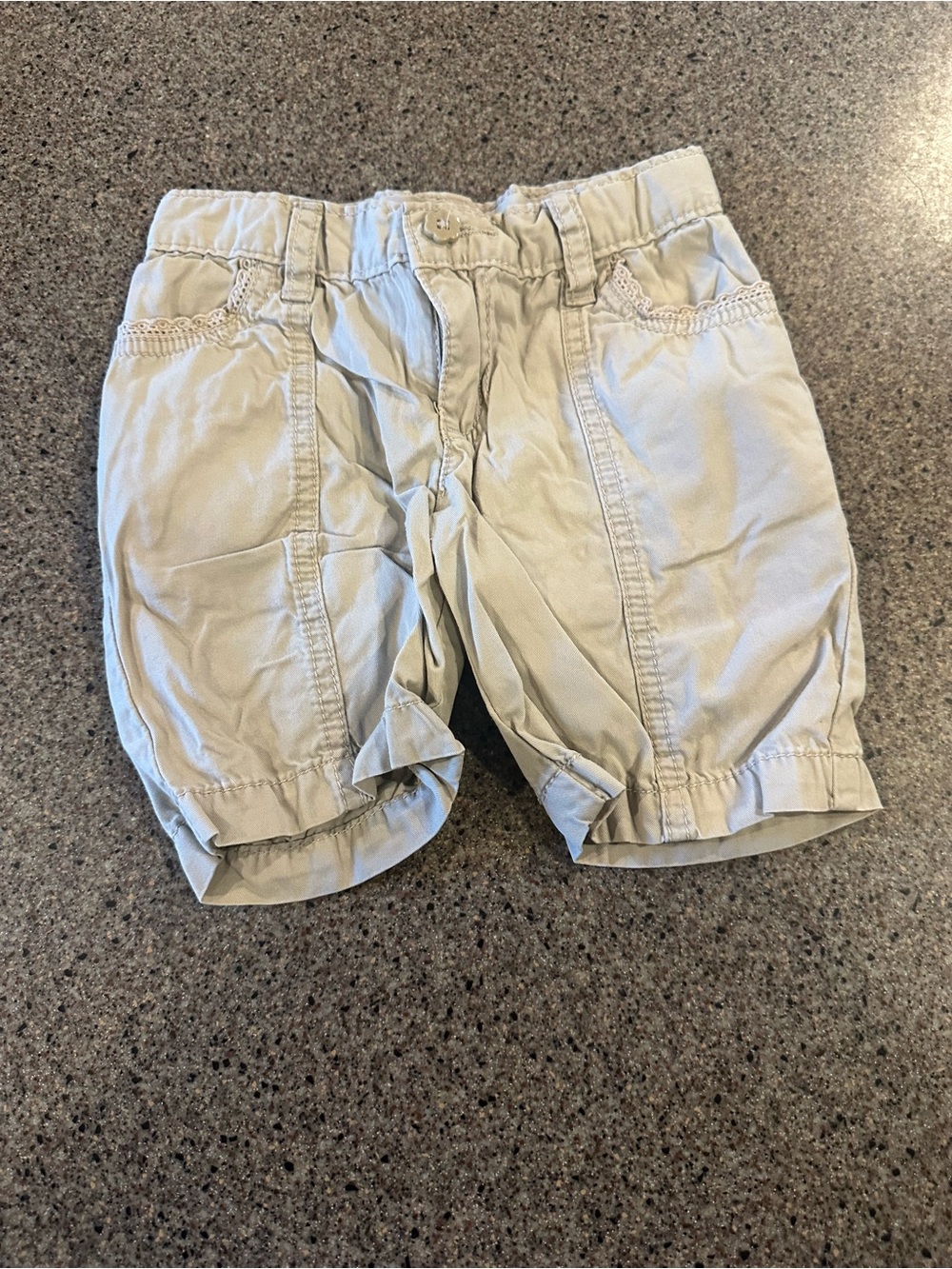 Beige Elastic Waist Girls Shorts